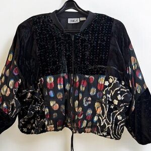 Vintage Bila of California Velvet Patchwork Metallic Artsy Bomber Jacket Size S